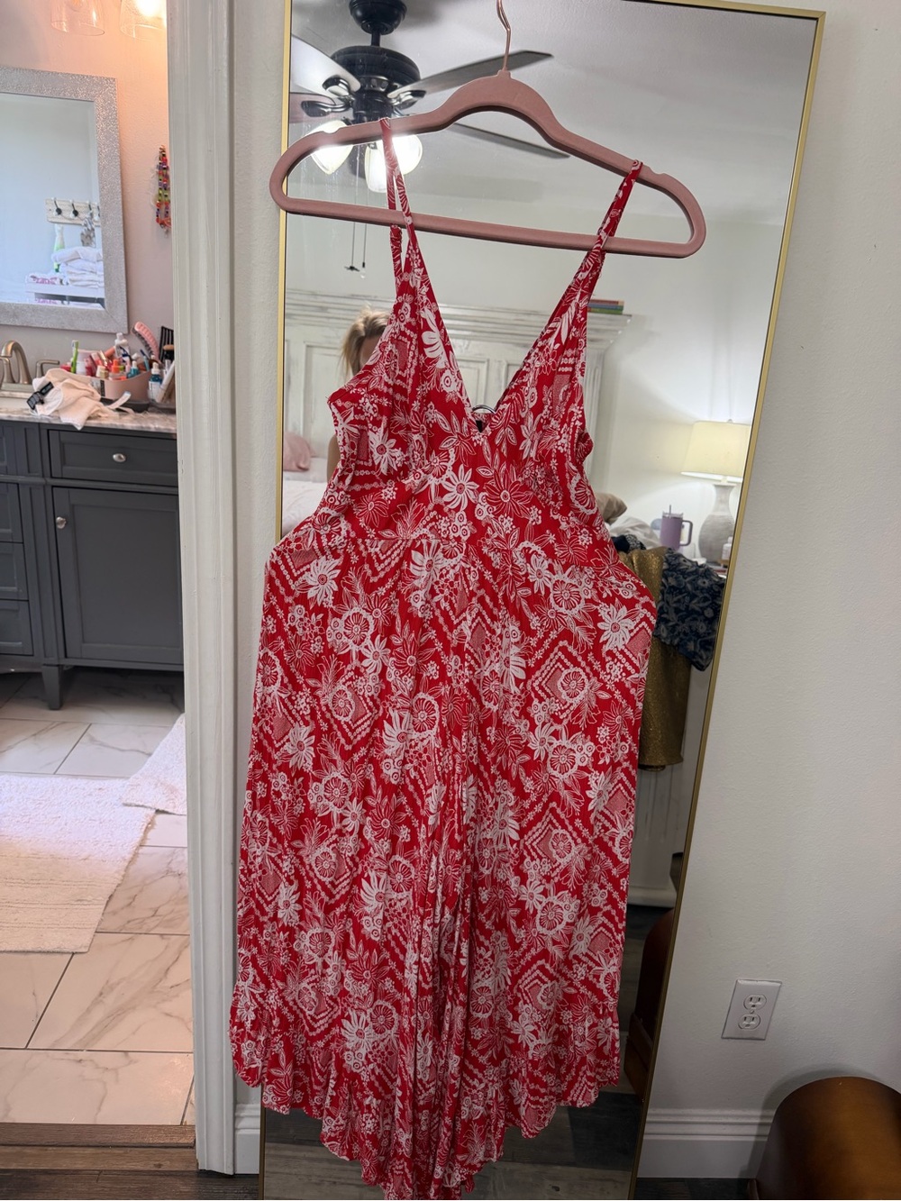 Angie Red and White Floral V-Neck Sundress - Picture 7 of 7